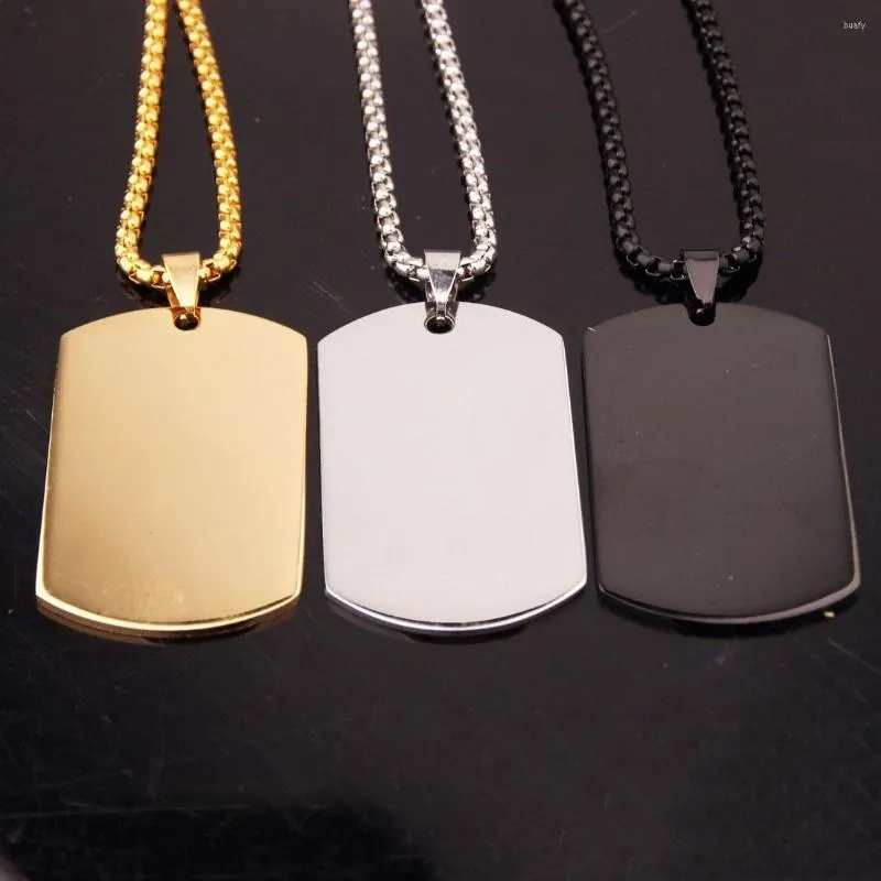 Pendant Necklaces Creative Engravable Three Colors Optional Stainless Steel Polished Blank Rectangle Necklace Men Personalized Jewelry