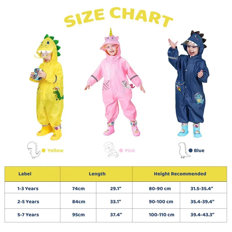 Manteaux imperméables pour enfants de 1 à 10 ans, combinaison imperméable à capuche pour garçons et filles, vêtements et pantalons de dinosaure de dessin animé pour bébés