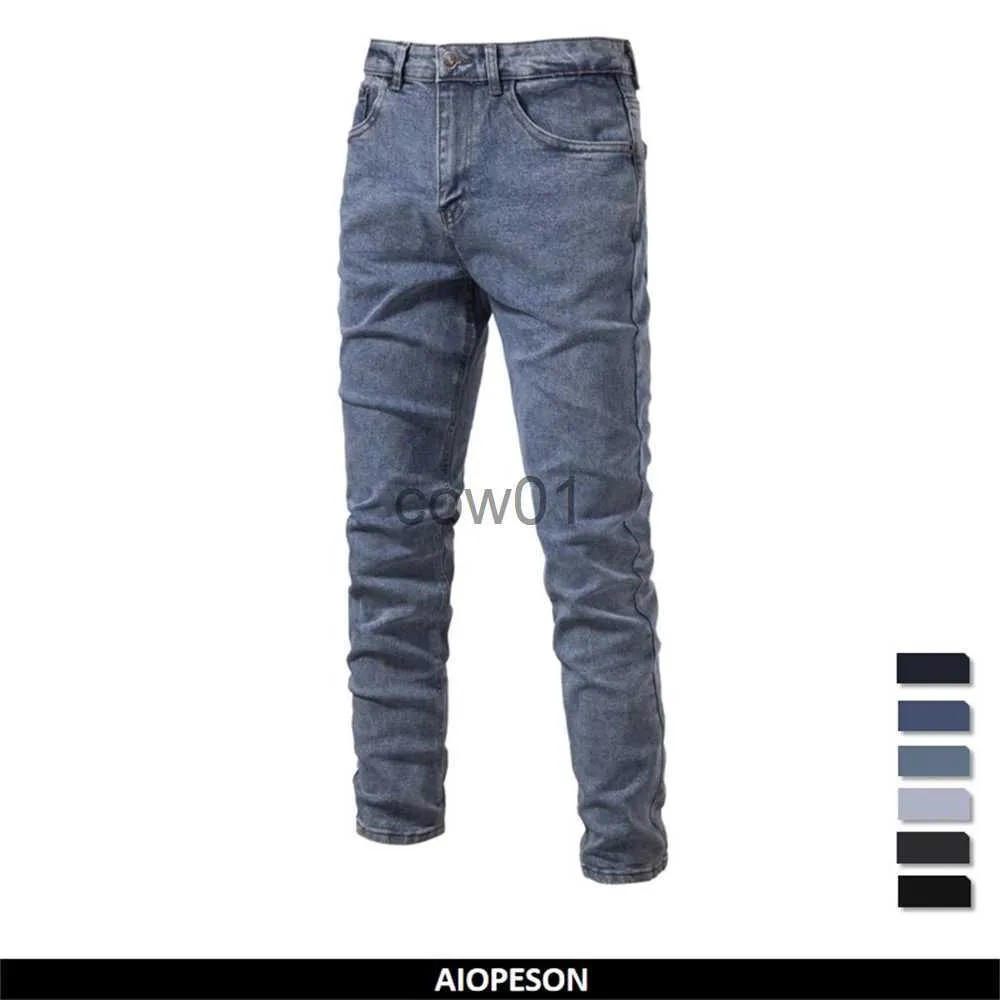 Calças masculinas AIOPESON 2023 Outono Denim Jeans Calças Homens Slim Fit Jeans Retos para Homens Qualidade Algodão Business Casual Wear Mens Denim Calças J231111
