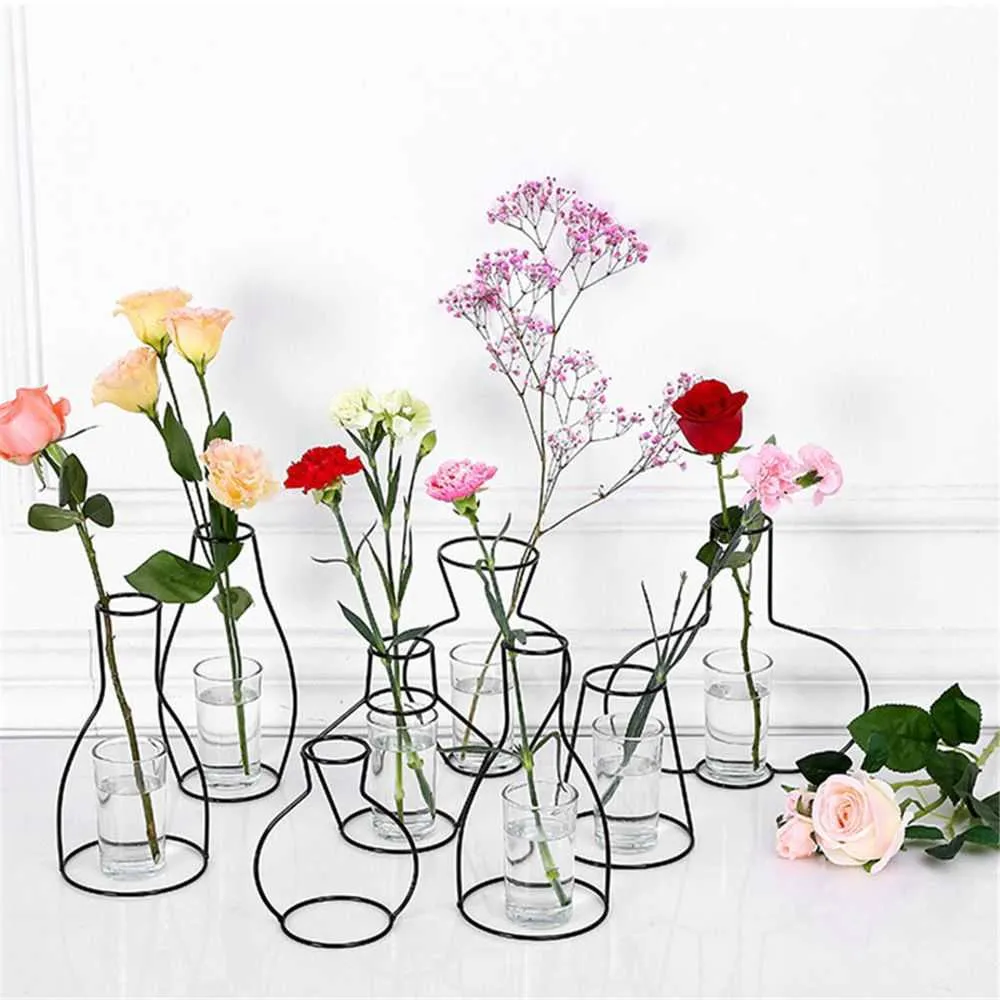 Vases Retro Iron Line Table Flowers Vases Nordic Decoration Home Metal Plant Holder Nordic Styles Flower Vase Home Decor Dropshipping P230411