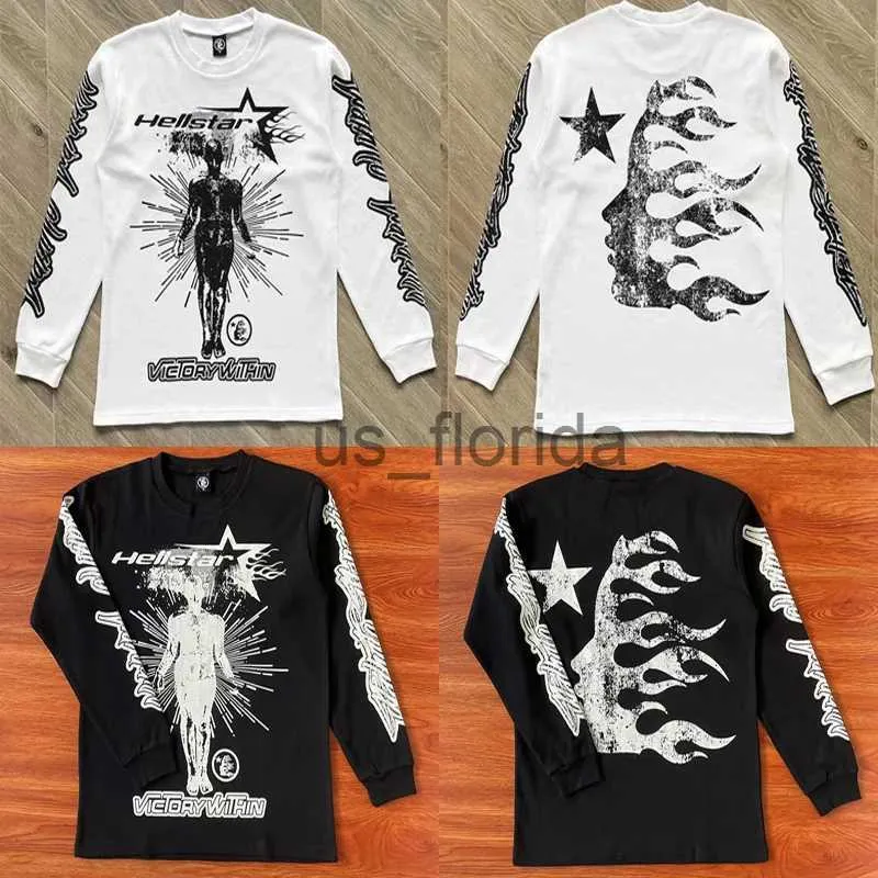 Herrspårar Hellstar Long Sleeve T-shirt Big Print Hell Star Black White Men Women Top tee t shirt J231111