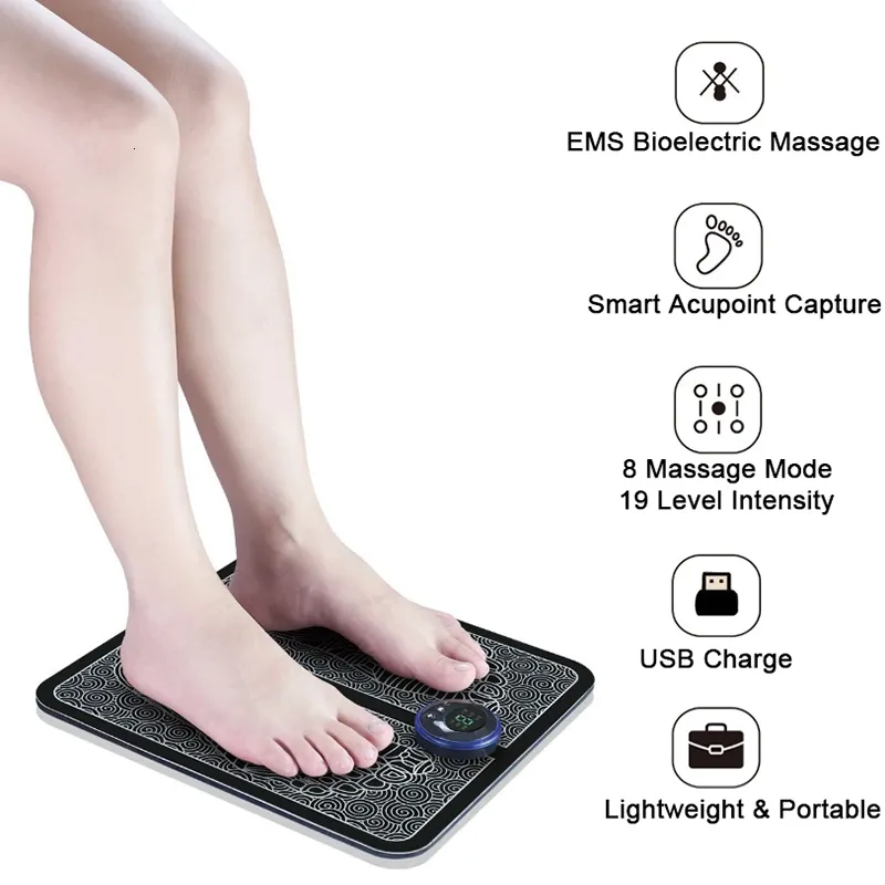 Fotmassager Electric EMS Foot Massager Pad Portable Foldbar Massage Matt Muskelstimulering Förbättra blodcirkulation Relief Smärta Relax Fötter 230411