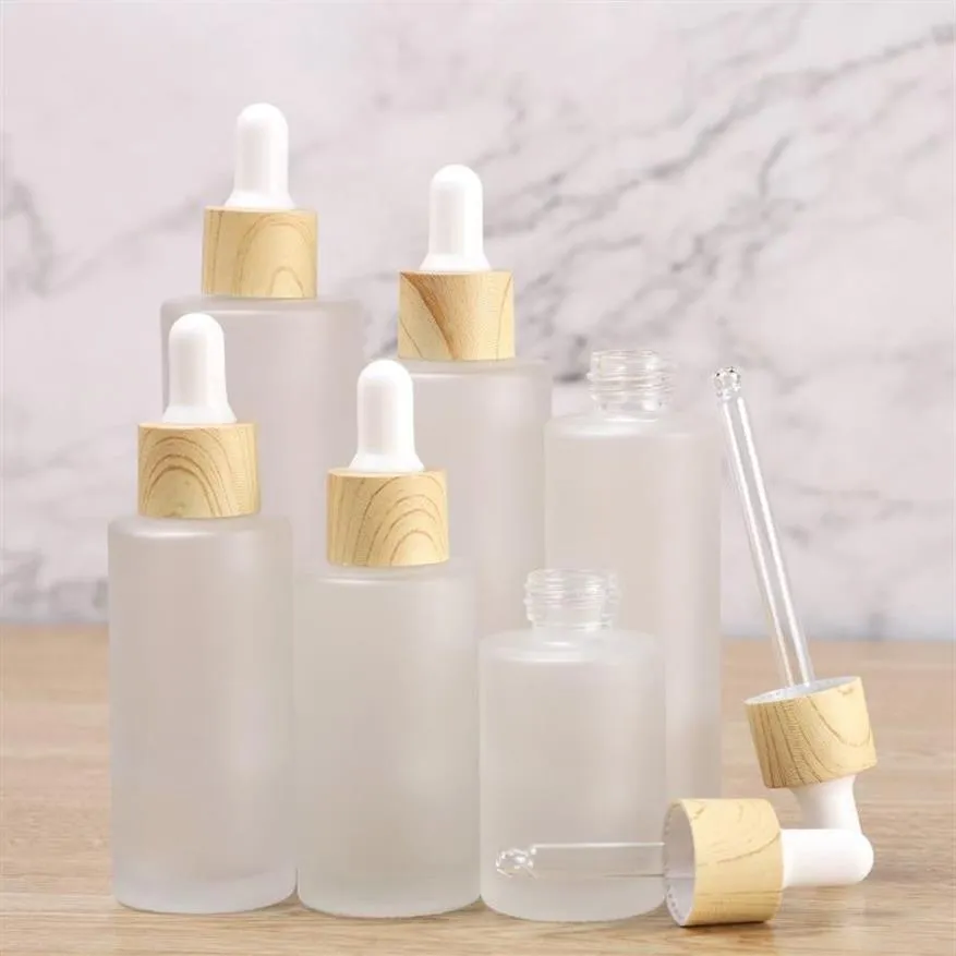 Storage Bottles & Jars 20ml 30ml 40ml 50ml 60ml 80ml 100ml Frosted Dropper Bottle With Bamboo Lid Pipette Essential Oil Empty246n