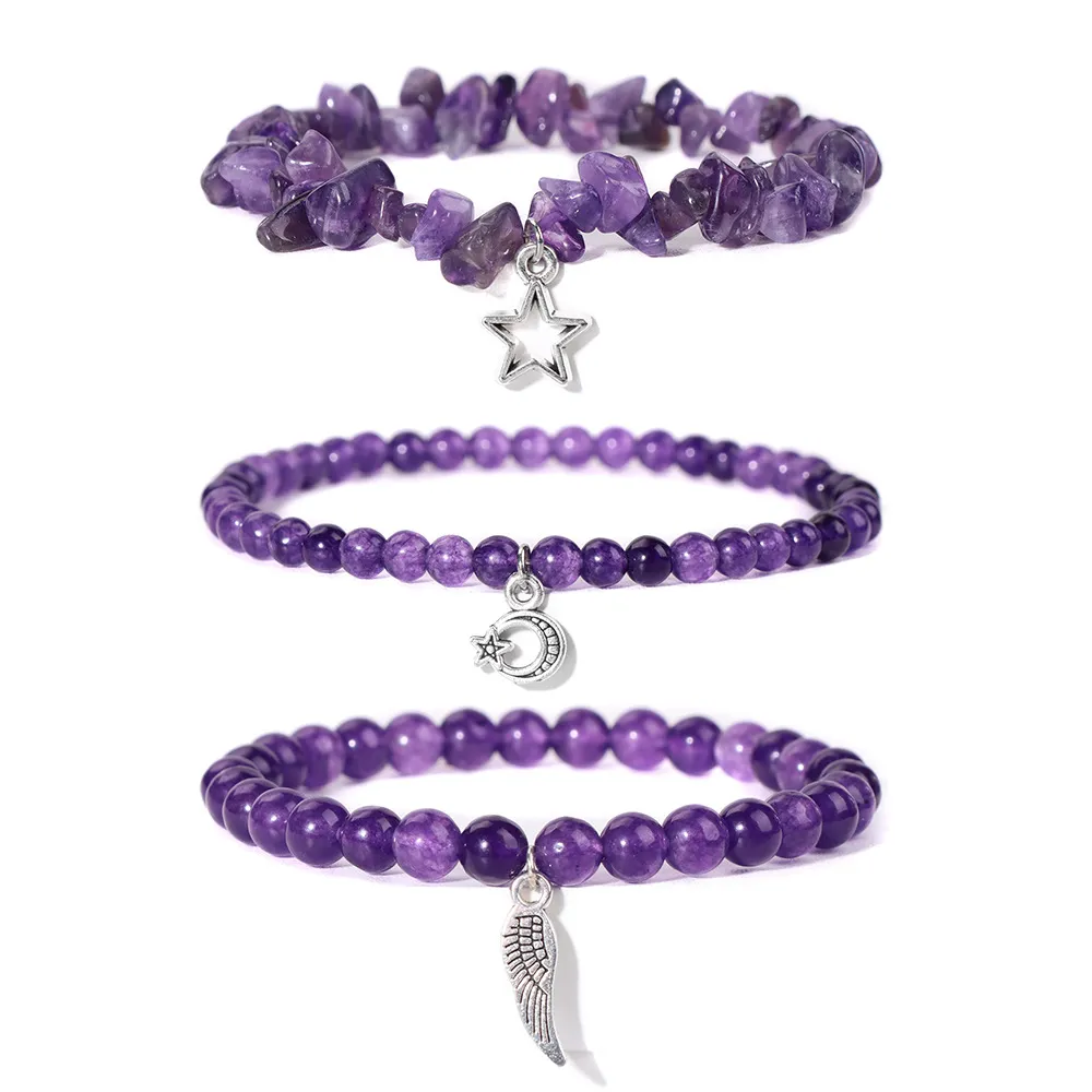 Chakra in pietra naturale alla moda Bracciale elastico da donna Bracciale semplice con ciondolo a forma di ala a forma di stella