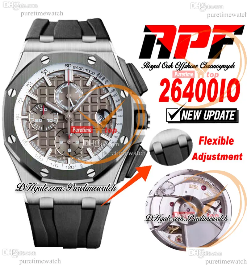 APF 44mm 26400io A3126 Automatic Chronograph Mens Watch Silver Gray Index Black Ceramic Camouflage Rubber Technology Super Puretimewatch