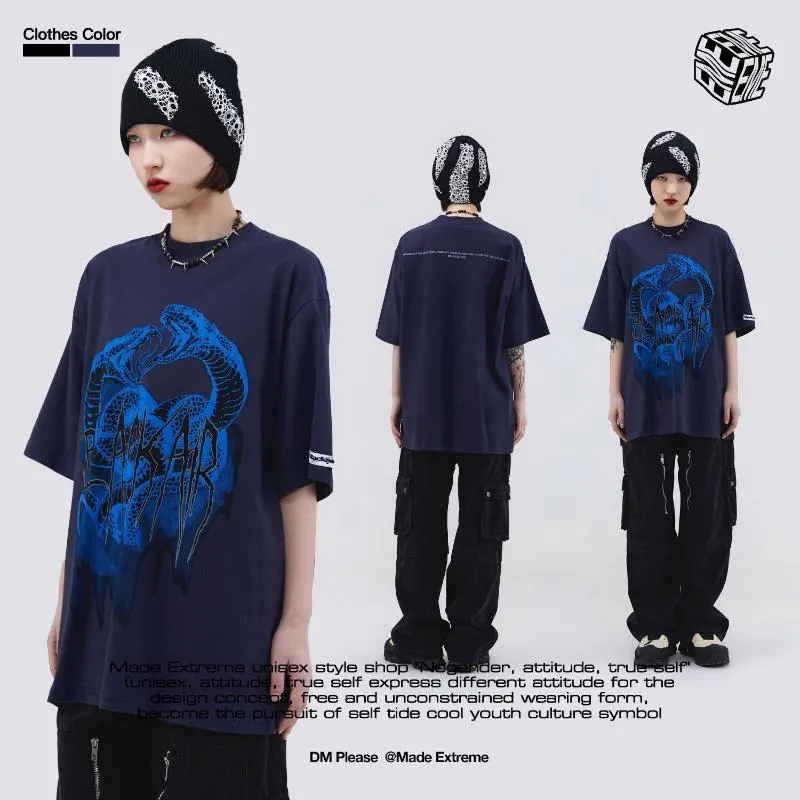Herr t -skjortor bultair blå pythons skjorta för män sommar grafisk bomull överdimensionerad streetwear harajuku kvinnor