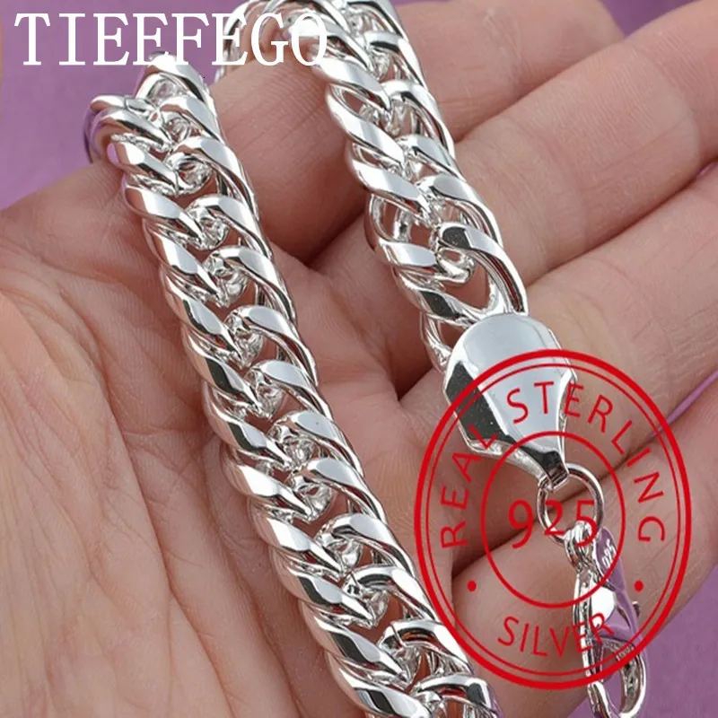 Chaîne en argent sterling 925 avec boucle carrée de 10 mm, bracelet solide pour femmes et hommes, breloque, cadeau de fête, bijoux de mode de mariage, 230411