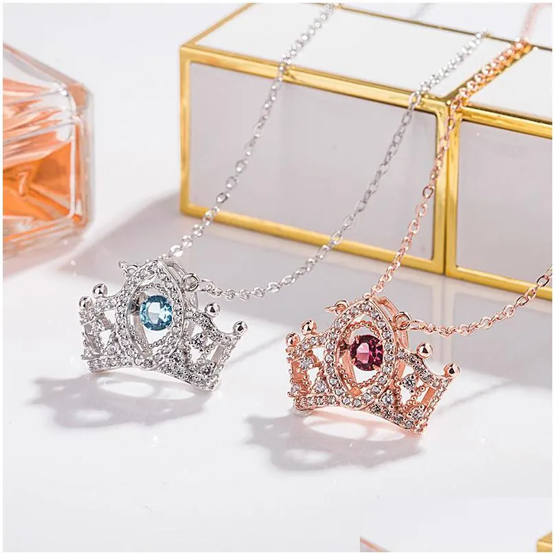 Women Designers Pendant Necklaces Crystal Crown Necklace Anniversary Gift Fashion Pendants Jewelry 2 Colors With Box Drop Delivery Dh7Zb