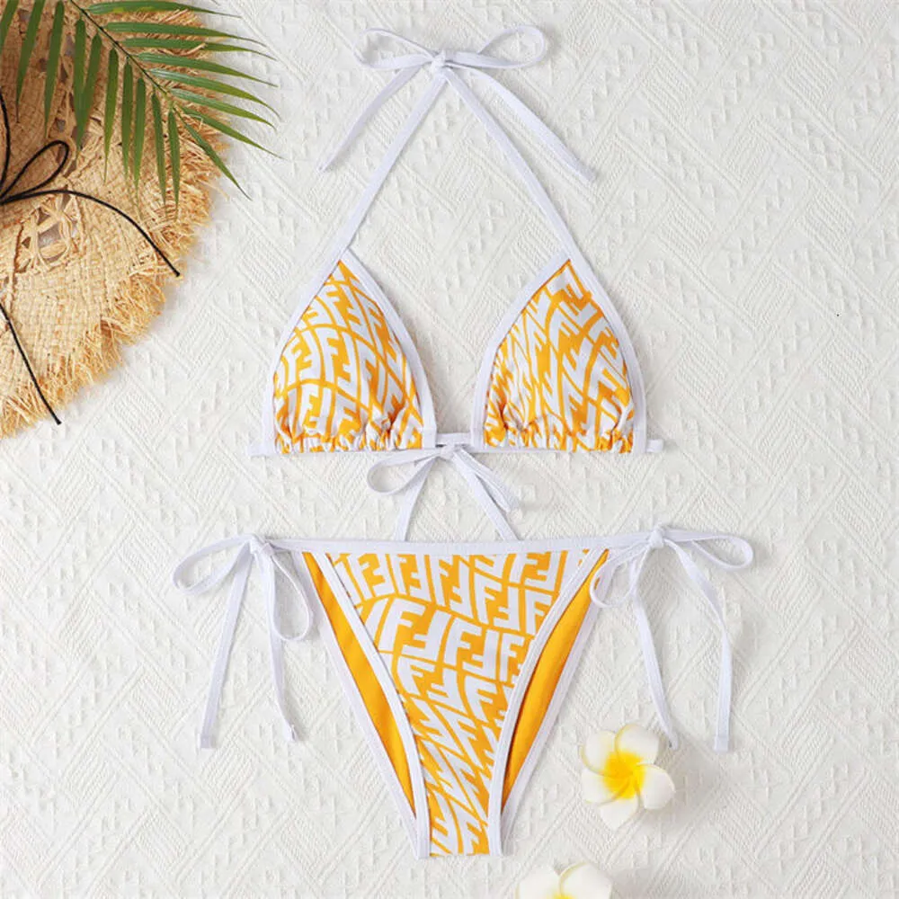 New Letter Lace Up Triangle Split Bikini Swimwear