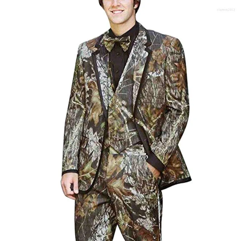 Costumes pour hommes Beau motif imprimé Tuxedos de marié Slim Fits Robe de soirée pour hommes Toast Business Customzie (Veste Pantalon Gilet Cravate) W: 124