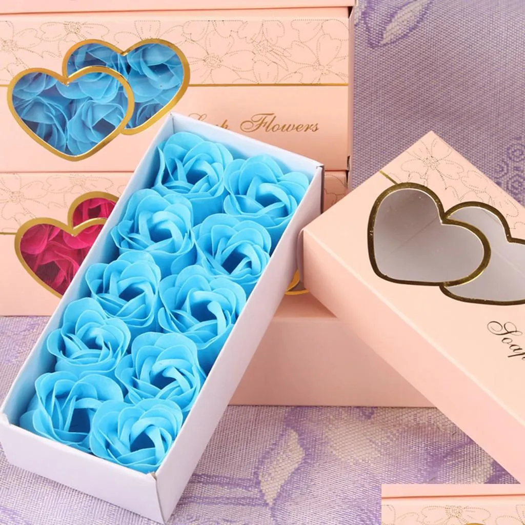 Dekoratif Çiçek Çelenkler 10 PCS/SET ROMANTI GÜL SOAP Çiçek Kafaları Sevgililer Günü için Yapay Banyo Yaprakları Kutusu Deco Dh7Yo