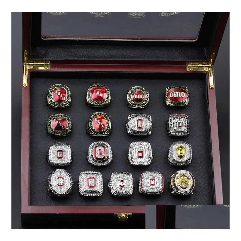 17 pièces Ohio State Buckeyes Champion National Championnat Bague Ensemble Solide Hommes Fan Cadeau D'anniversaire En Gros Livraison Directe Dhfgf