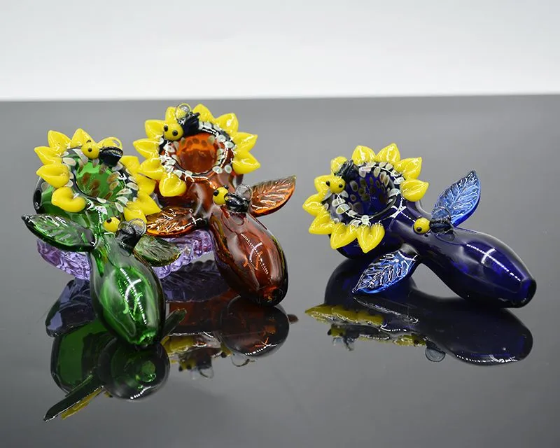 glasrör röker tillbehör bong Heady Glass Flower Reting Pipes Colorful Hand Bubbler Dab Rig Drop Shipping Christmas ZZ