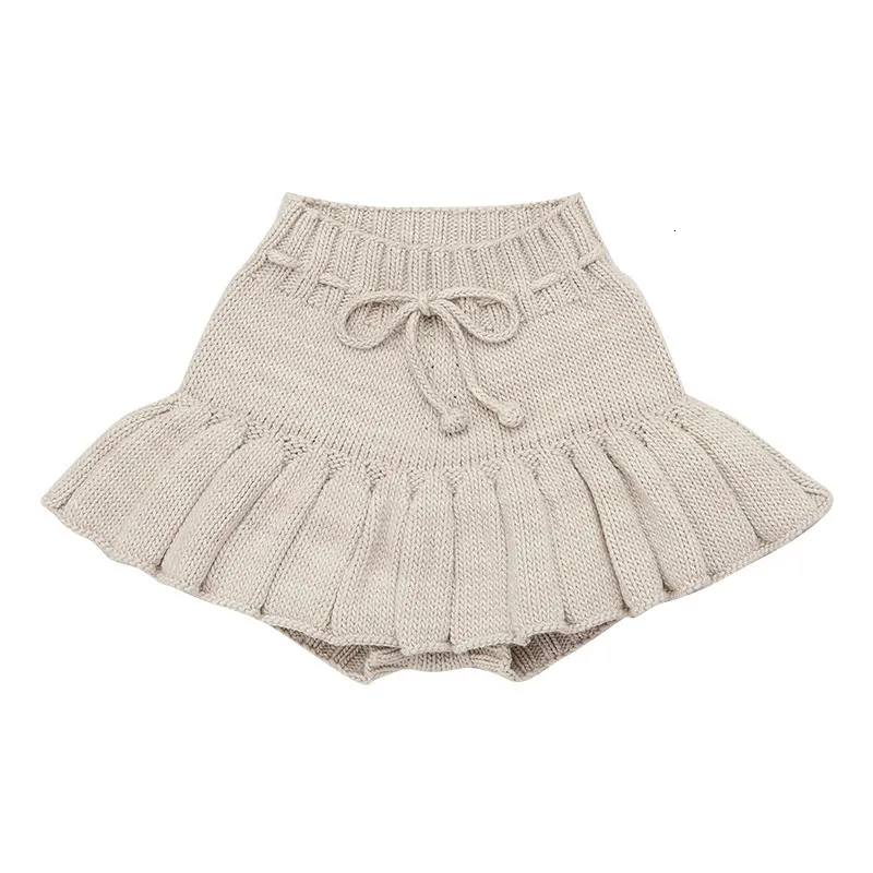Shorts Girls Skater Skirt Children Knitwear Culottes Toddler Kids High Waist Mini Skirts with Pants 230411