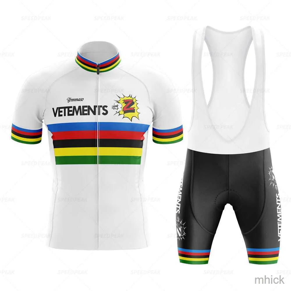 Cycling Jersey Sets retro kleurenbalken Cycling Jersey Set Classical Bicycle Suit fiets Fiets Korte mouw Men Bib shorts Kleding Por Team Factory GEL 3M411