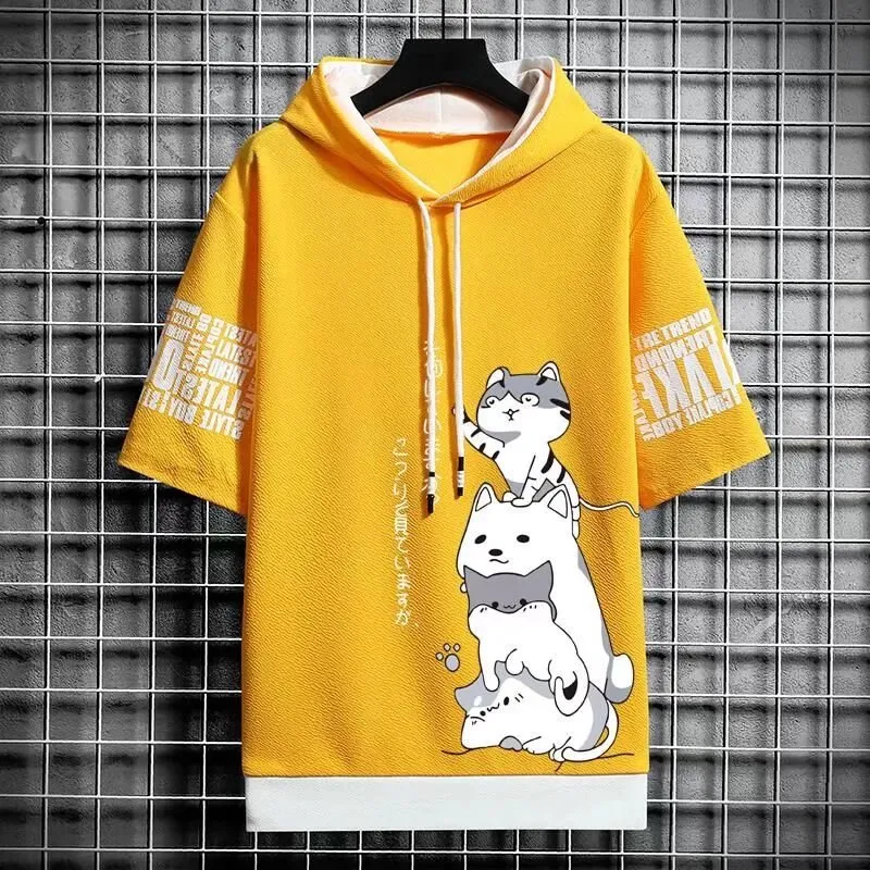 New Japan Fashion Half Sleeve Hoodie Mens Cartoon Print, Short