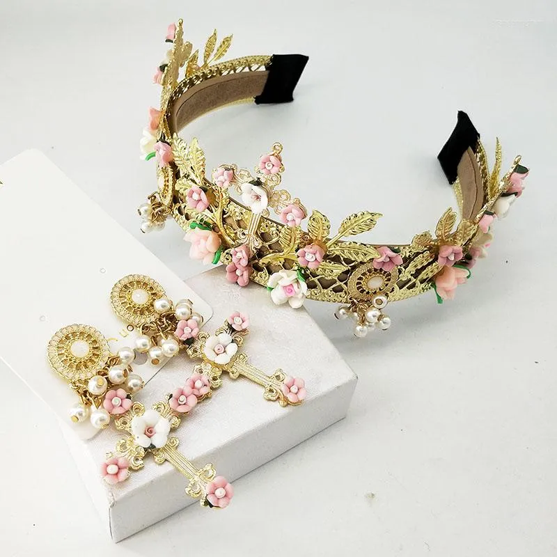 Halsbandörhängen Set Women's Crown Rhinestones Pearl Tiaras and For Bride Hairwear Princess Prom Wedding Dress