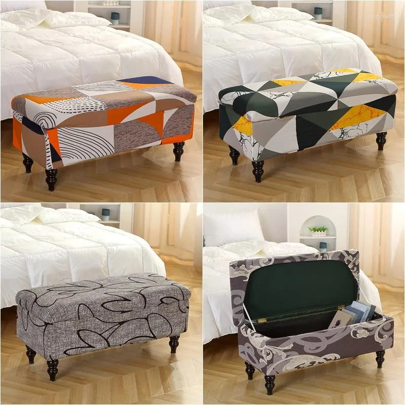 Chair Covers Stretch Storage Ottoman Cover Rectangular Foldable Bed Footstool Bench Stool Furniture Protector Sofa Footrest Slipcover
