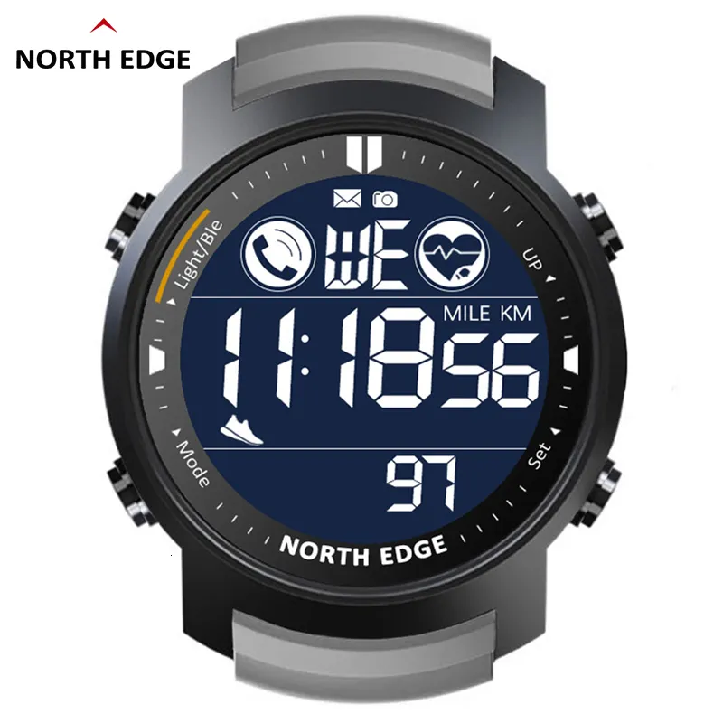 Orologi da polso NORTH EDGE Orologio digitale da uomo Militare Impermeabile 50M Corsa Sport Pedometro Cronometro Frequenza cardiaca Polsino Android IOS 230410