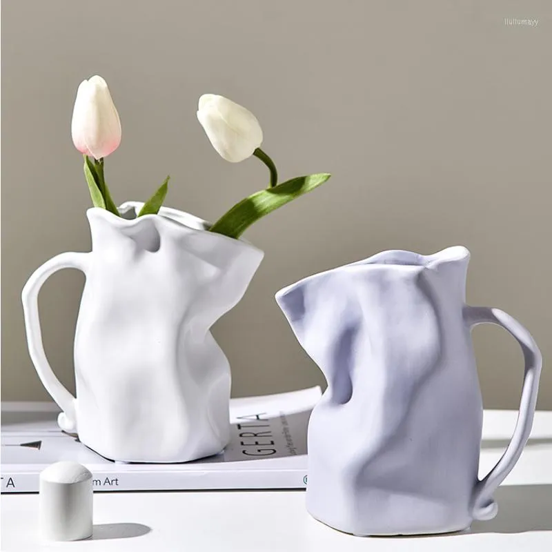 Vases blanc bureau minimaliste luxe Ikebana nordique céramique fleurs séchées Vase céramique décoration de la maison YY50HP