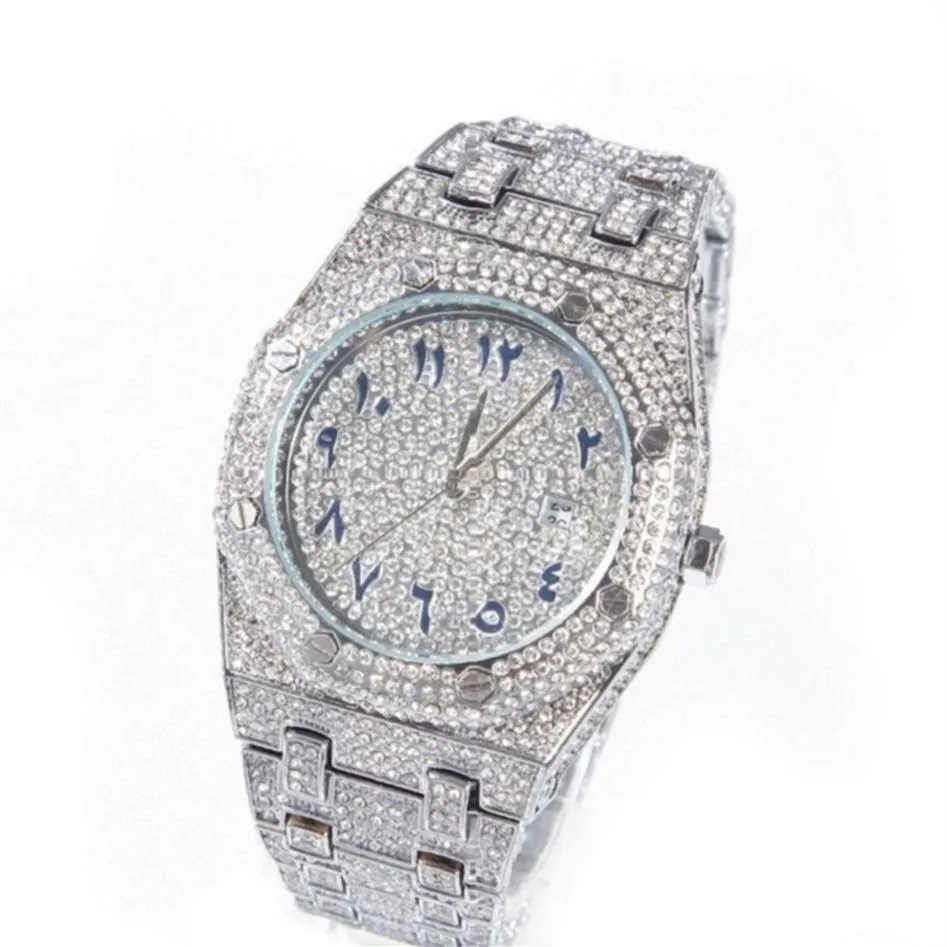 Montre de luxe en diamant pour hommes, montre-bracelet de styliste en or, mode arabe, 287y