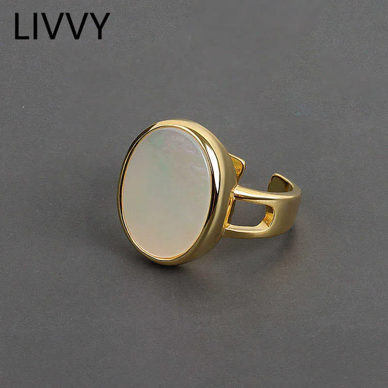 Band Rings LIVVY Silver Color Smooth Oval Round Disc Ring Open Finger Rings For Women Jewelry Gifts 2021 Trend P230411