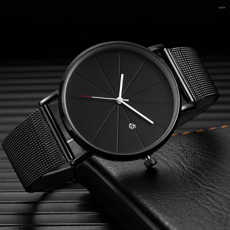 Wristwatches Simple Man Watches 2023 Elegant Men's Wristwatch Clock Leather Stainless Steel Belt Business Electronic Gift Orologio Uomo