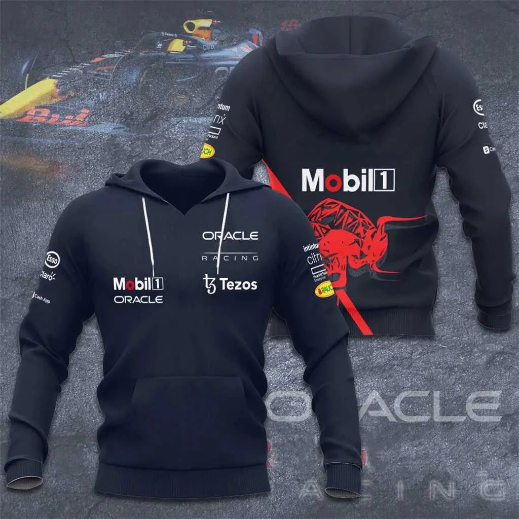 Formel ett av 2023 Nya män F1 -jackor som säljer racing röd tröja 3D Tryckt Road Racing Children's Hoodie Casual Bull Pullover dragkedja