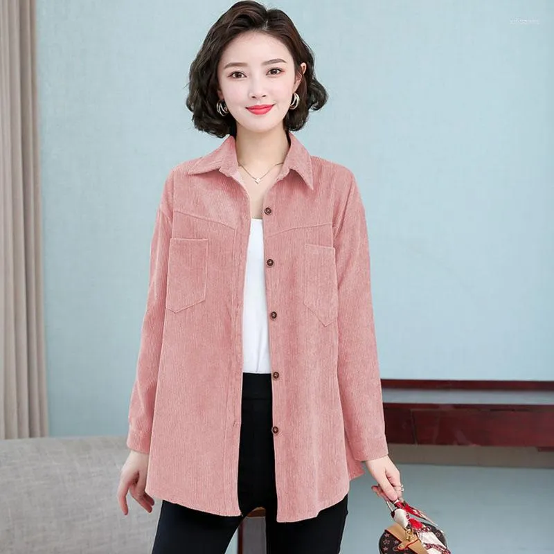 Women's Blouses Corduroy Solid Loose Autumn Winter Thin Casual Vintage Turn-down Collar Button Comfortable Women's Clothing 2023 Simple