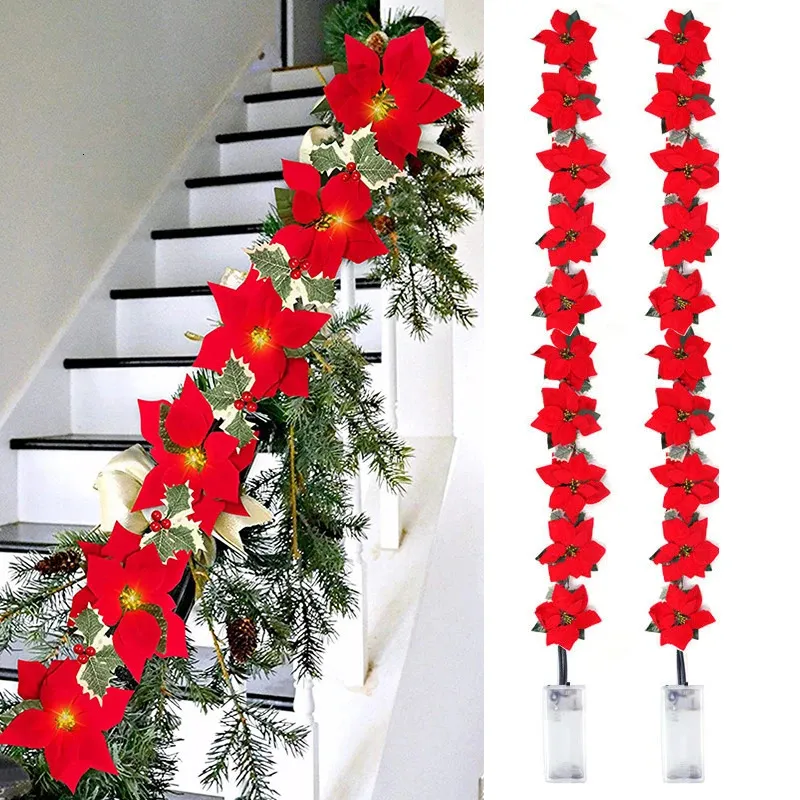 Kerstversiering Poinsettia Kerstbloemen Slinger Lichtslingers Kerstboomversieringen BinnenBuiten Feestdecoratie Kerstdecoratie Navidad 231110