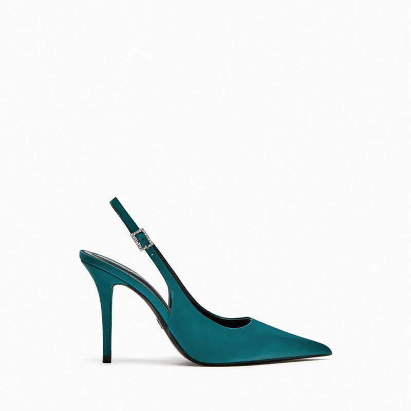 Nxy Sandals Green High Heel Slingback Pumps для женщин лето заостренные пятки на пят