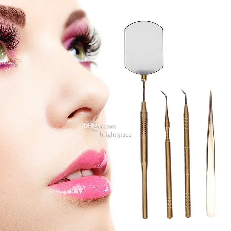 Makeup Compact Mirror Eyelash Mirror with Eyelash Tweezers Eyelash Lift Stick Comb Facial Tools