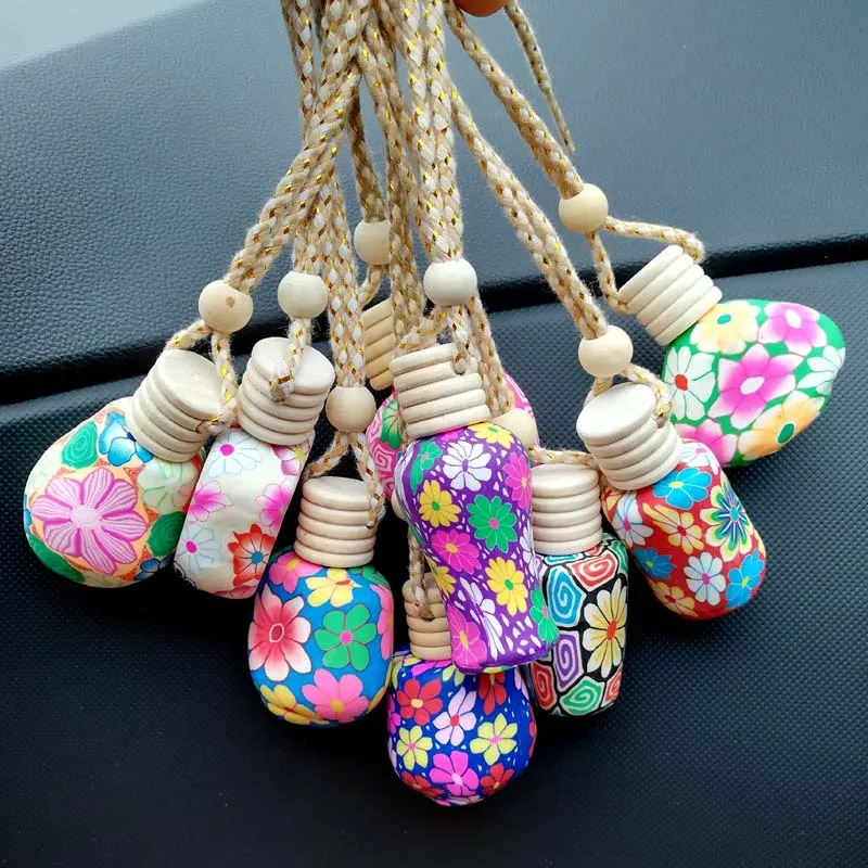 Soft Ceramics Diffuser Car Perfume Bottle Glass Empty Hanging Decor Arts Air Freshener Bead Rope Bottles