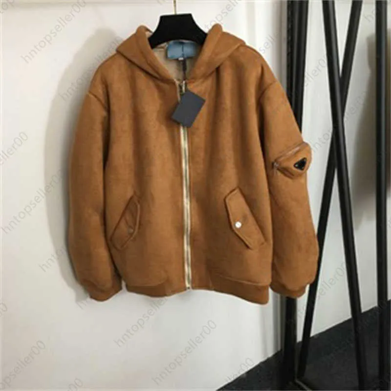 Chaquetas para mujer Diseñador Chaqueta de lana para mujer Abrigo con capucha de felpa Forro de lana de cordero Espesado Cálido Chaqueta con cremallera con capucha de manga larga Tops para mujer