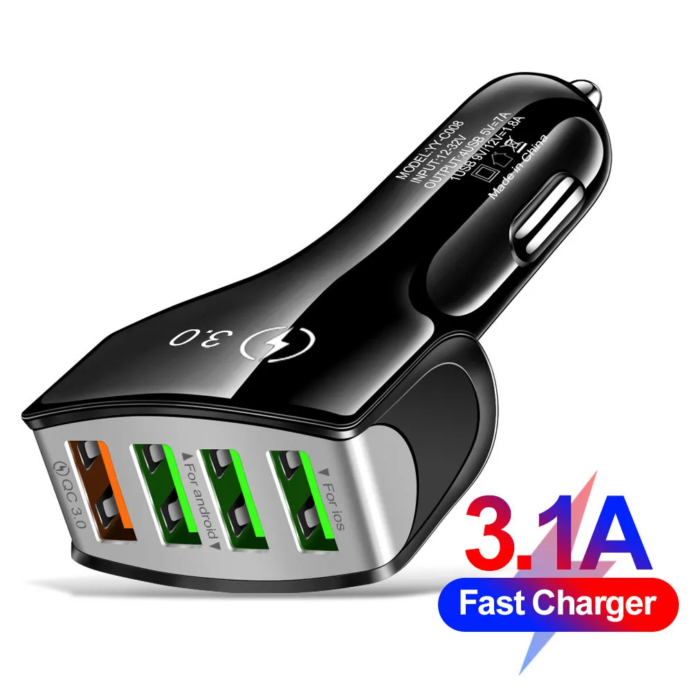 Universal 4 USB Ports 5V 2.5A Car Charger Auto Power Adapter Car Chargers för iPhone 14 15 12 13 Samsung GPS MP3 PC