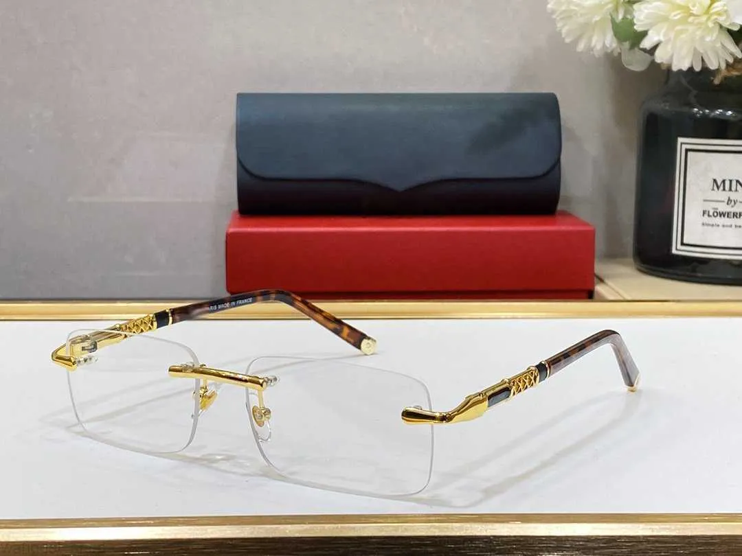 Optiska ramar Rimless Gold Silver Metal Frame Glass Clear Lens Rectangle Eyewear For Man Unisex Designer Eyeglass Women Trendy Square Glass