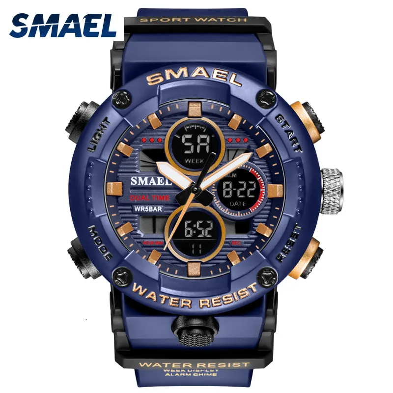 Wristwatches SMAEL Sport Watch Men Waterproof LED Digital Watches Stopwatch Big Dial Clock For Male 8038 relogio masculino Men Watches Quartz 230410