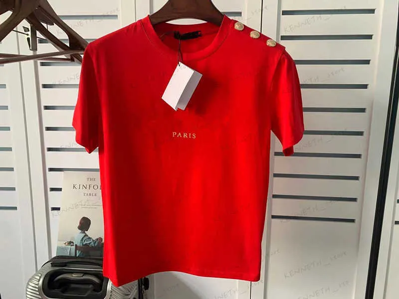 T-shirts pour hommes Chemises de créateurs pour homme femme Tee Top Bouton Vêtements pour femmes Manches courtes Noir Été Rouge Hip Hop Polo avec Perles Lettre T-shirt Coton Ras Du Cou T230412