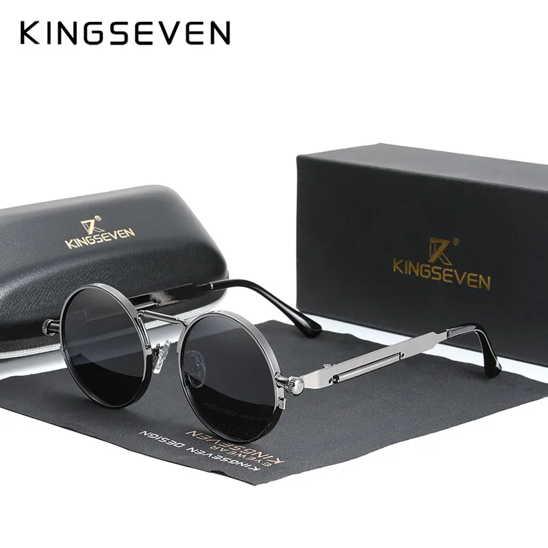 Sunglasses KINGSEVEN High Quality Gothic Steampunk Sunglasses Polarized Men Women Brand Designer Vintage Round Metal Frame Sun Glasses 230411