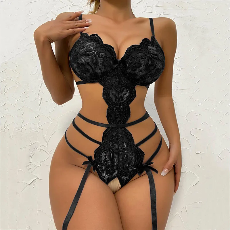 Sexy set porno lingerie open crotch bodysuit dames verband babydoll jurk rollenspel teddies sex cosplay kostuums erotische kousenband 230411