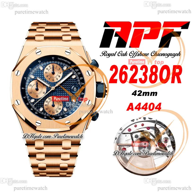 APF 42mm 26238or A4404 Automatisk kronograf Mens Watch Rose Gold Blue Textured Dial Stick rostfri Stee Armband Exclusive Technology Super Edition Puretime B2