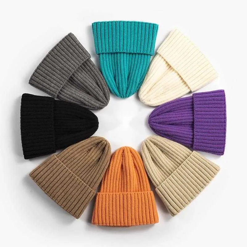 Beanie Skull Caps Autunno e inverno cappello lavorato a maglia moda donna cotone cashmere coreano caldo cappello di lana tinta unita flangiatura cappello pullover da uomo marea