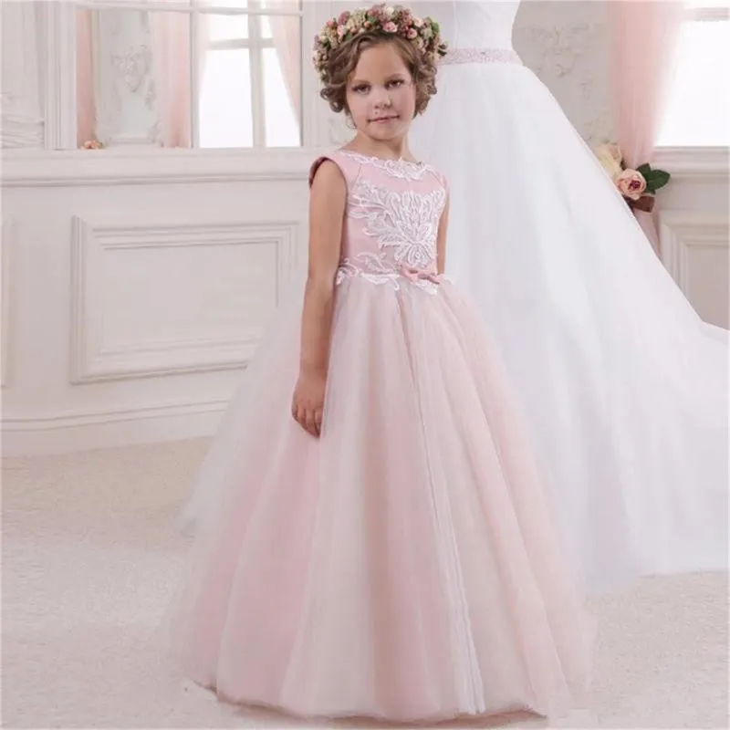 Платья для девочек, платье с цветочным узором, розовое тюлевое кружевное платье без рукавов с вышивкой, милое детское первое евхаристическое день рождения