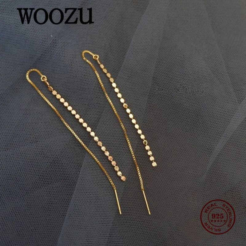 Stud woozu genuíno 925 discos de prata esterlina tamel linha de orelha longa 14k ouro banhado para mulheres boêmias brincos coreanos e coreanos jóias 230410