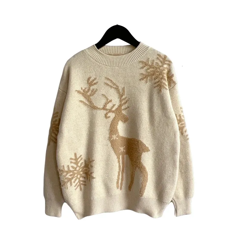 Women's Sweaters Christmas Sweater Woman Snow Deer Soft Knitted ONeck Long Sleeve Pullovers Female Loose Warm Knitwear Jumper Year Clothes 231124