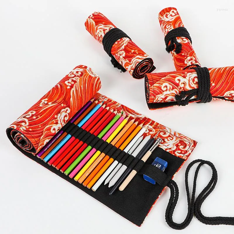Skolmaterial Stationery Komplett kit Pouch Bomull och linne Japanska användbara blyertskolor 12 hål