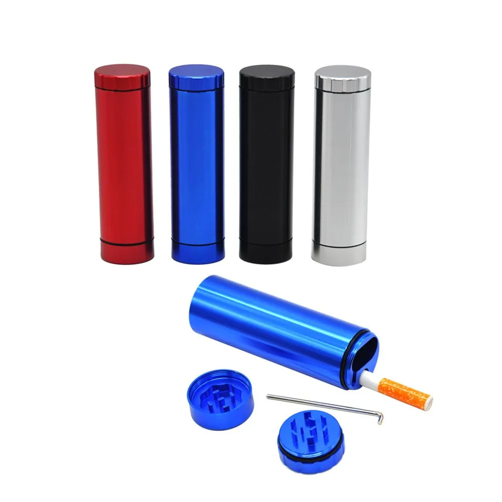 Holder Cigarette Cases Pocket Metal Grinder Aluminum Container 30mm Automatic Ejection Dugout with 2 Layers