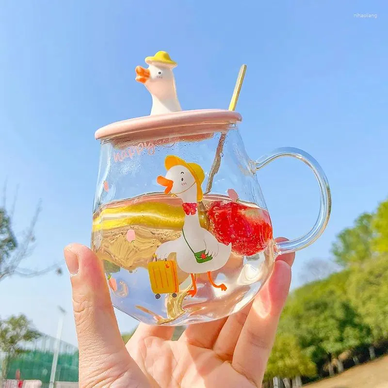 Vinglas 450 ml Creative Cute Duck Glass Mugg Breakfast Coffe Cup Hushåll Vatten Milk Juice Lady Valentine's Day Anniversary Present