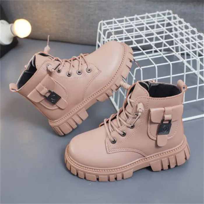 Nova moda crianças sapatos de couro do plutônio meninos meninas botas de tornozelo outono inverno crianças martin botas lado zíper da criança do bebê botas curtas