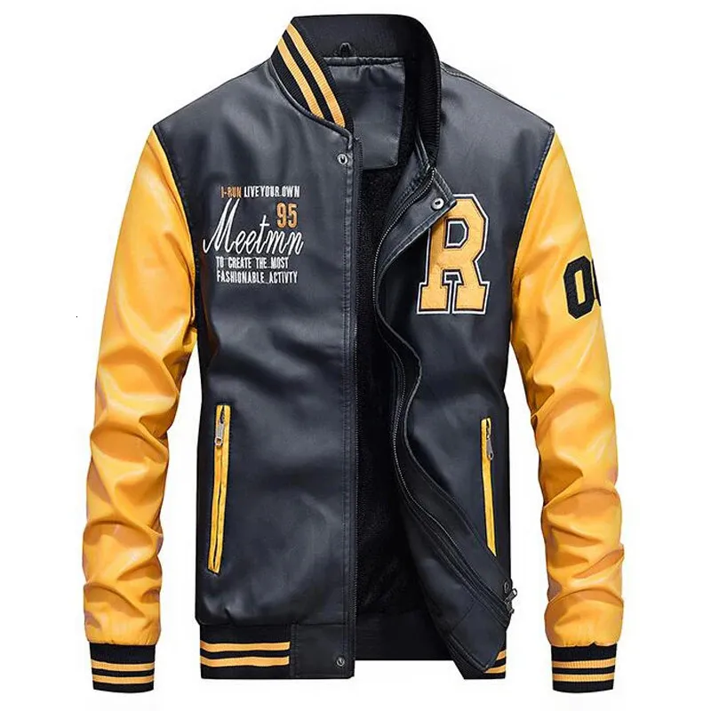 Chaquetas para hombre, chaqueta para hombre, abrigos de cuero Pu bordados de béisbol, ajuste delgado, Universidad, forro polar de lujo, piloto, casaco masculino 231110